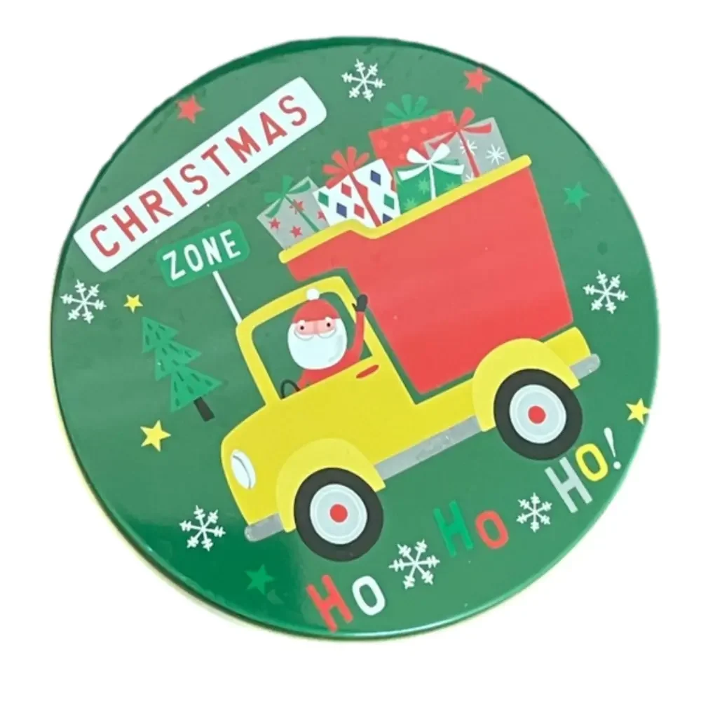 Metal Christmas Santa in Truck with Presents Tin